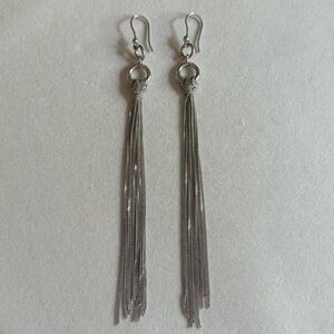 Italy 925 Sterling Silver Tassel Chain Charm Long Statement Dangly Earrings